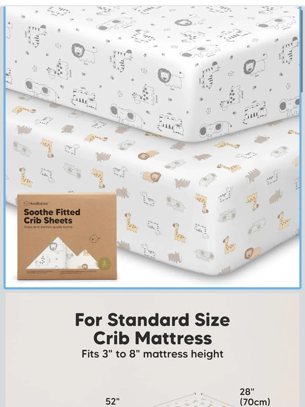 Soothe Waterproof Crib Sheets - White with Animal Print (2-Pack)